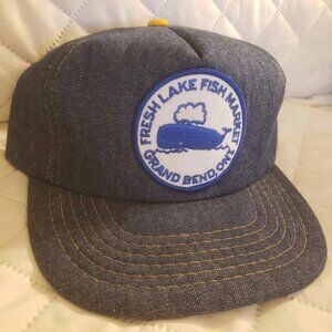 Vintage Blue Denim Fresh Lake Fish Market Grand Bend ON Foam Inside Hat